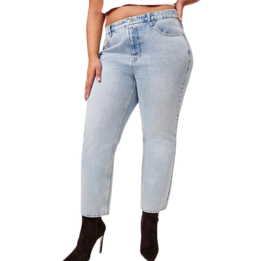 New Good American 90s Duster High Rise Straight Leg Jeans Light Wash Size 15